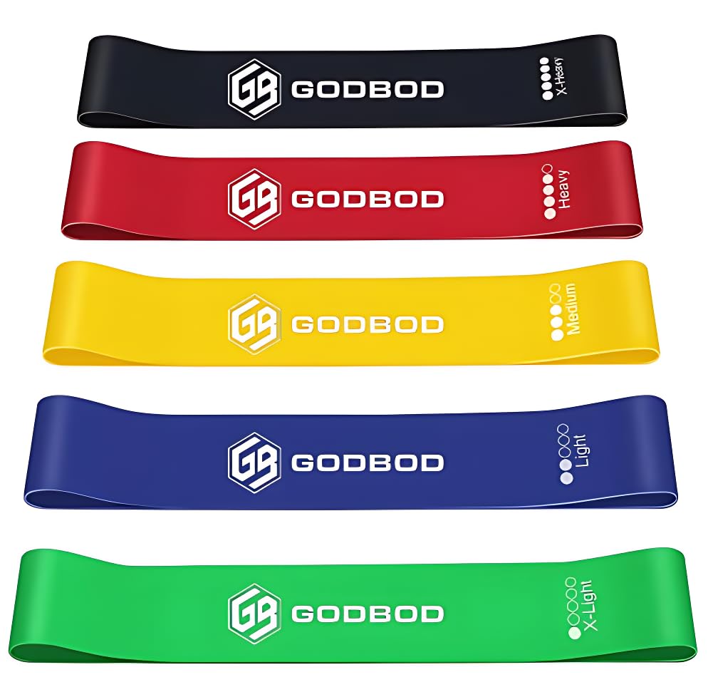 GODBOD Ultimate Resistance Bands Set - 5 Pack with Carrying Bag, Exercise Bands for Strength Training, Yoga, Pilates, Physical Therapy, Home Workouts - Short Loop Bands