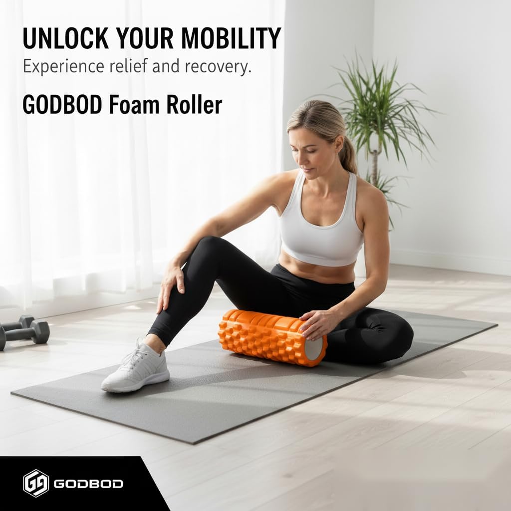 GODBOD Foam Roller - Deep Tissue Medium Density Muscle Massager with Myofascial Trigger Point Release, Back Massage Roller for Soreness and Mobility 13 x 5.5 Inch