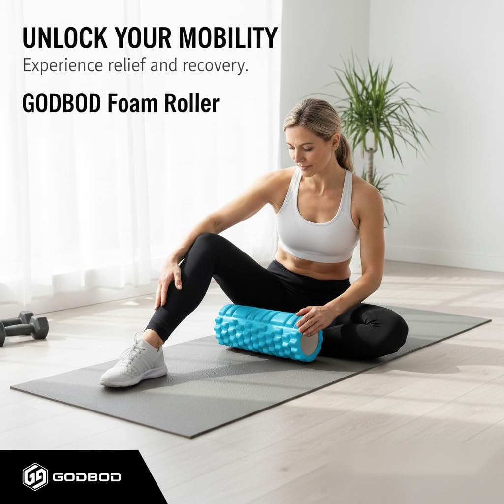 GODBOD Foam Roller - Deep Tissue Medium Density Muscle Massager with Myofascial Trigger Point Release, Back Massage Roller for Soreness and Mobility 13 x 5.5 Inch