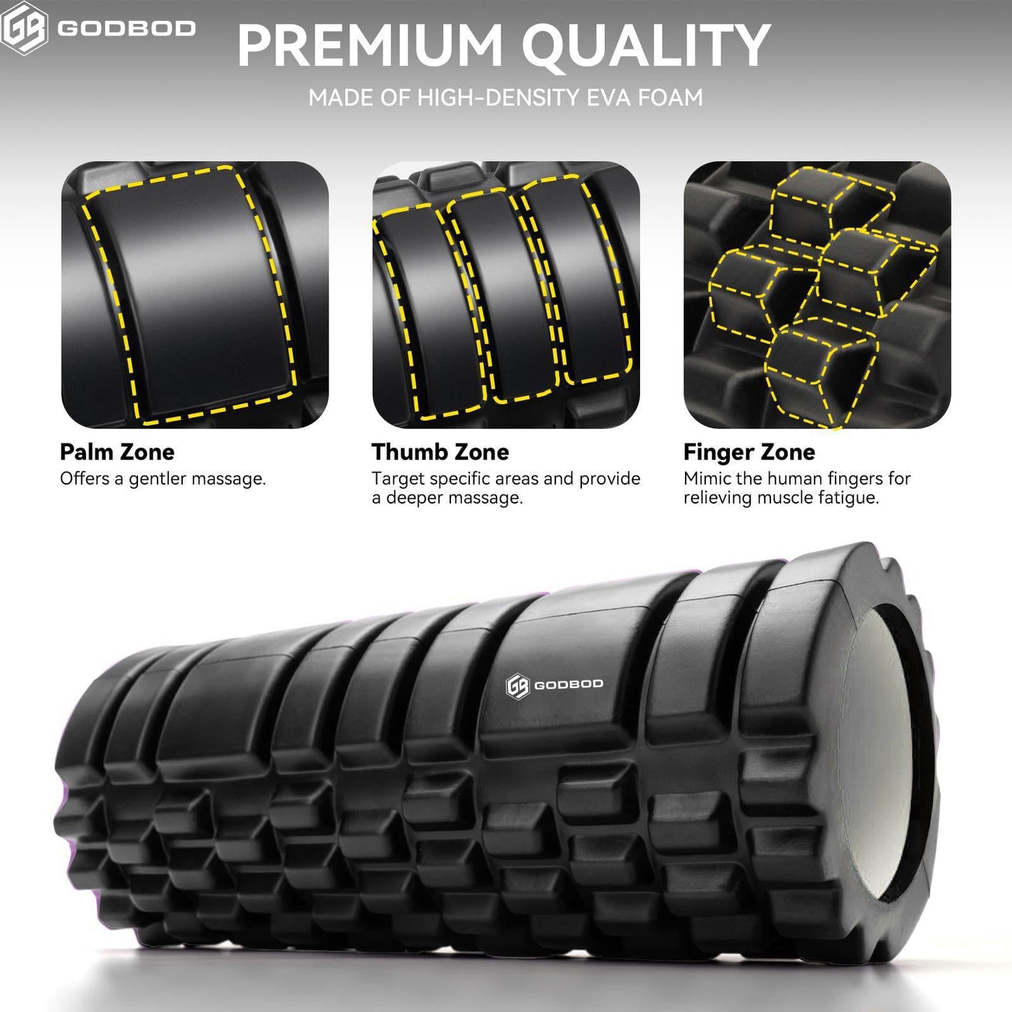 GODBOD Foam Roller - Deep Tissue Medium Density Muscle Massager with Myofascial Trigger Point Release, Back Massage Roller for Soreness and Mobility 13 x 5.5 Inch