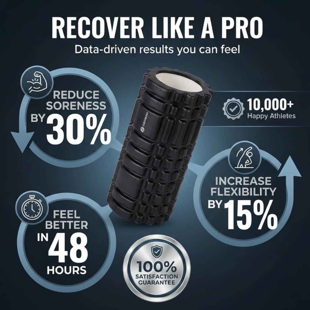 GODBOD Foam Roller - Deep Tissue Medium Density Muscle Massager with Myofascial Trigger Point Release, Back Massage Roller for Soreness and Mobility 13 x 5.5 Inch
