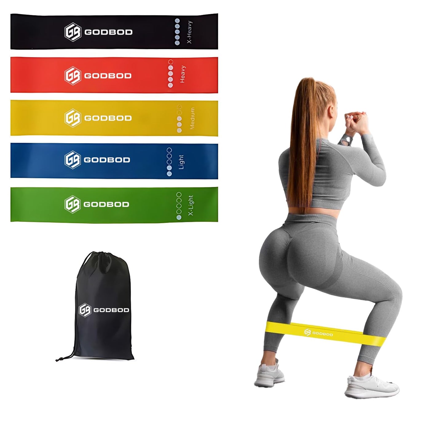 GODBOD Ultimate Resistance Bands Set - 5 Pack with Carrying Bag, Exercise Bands for Strength Training, Yoga, Pilates, Physical Therapy, Home Workouts - Short Loop Bands