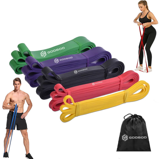 GODBOD Resistance Bands Set – 5 Long Loop Bands for Home Workouts, Pull-Ups, Physical Therapy & Recovery – Heavy to Light Exercise Bands with Carry Bag – Durable Fitness Bands for Men & Women