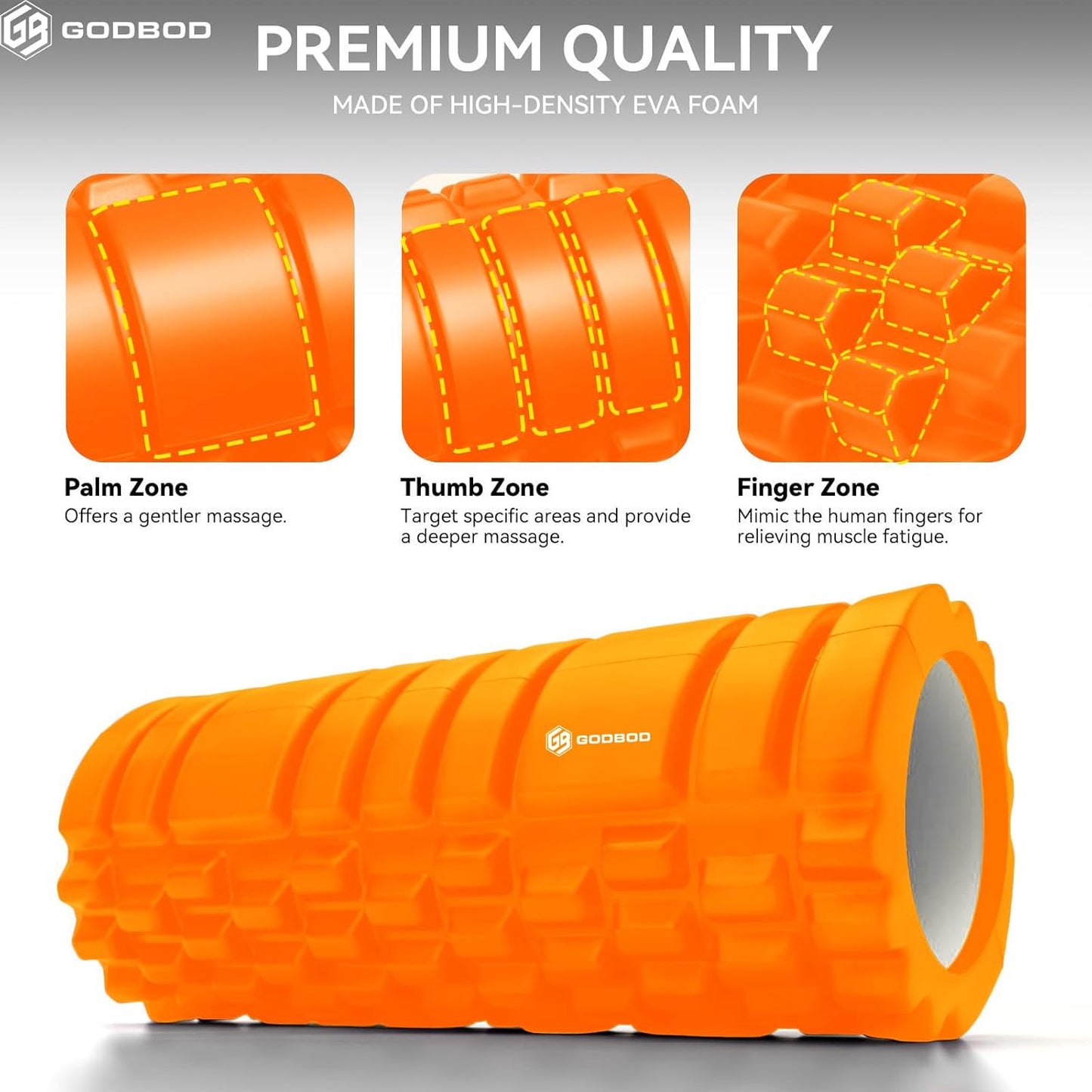 GODBOD Foam Roller - Deep Tissue Medium Density Muscle Massager with Myofascial Trigger Point Release, Back Massage Roller for Soreness and Mobility 13 x 5.5 Inch