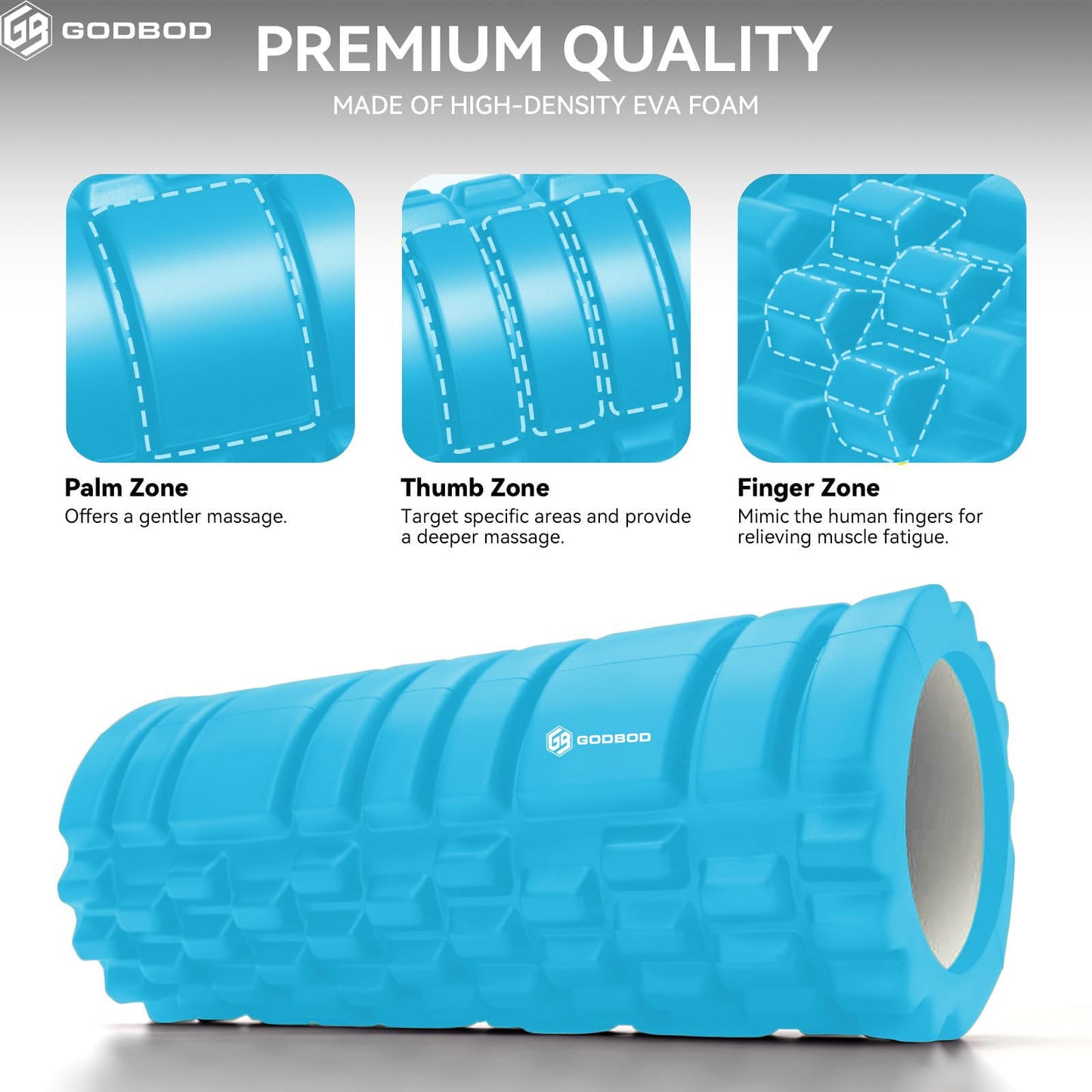 GODBOD Foam Roller - Deep Tissue Medium Density Muscle Massager with Myofascial Trigger Point Release, Back Massage Roller for Soreness and Mobility 13 x 5.5 Inch