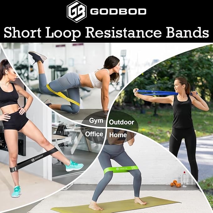 GODBOD Ultimate Resistance Bands Set - 5 Pack with Carrying Bag, Exercise Bands for Strength Training, Yoga, Pilates, Physical Therapy, Home Workouts - Short Loop Bands