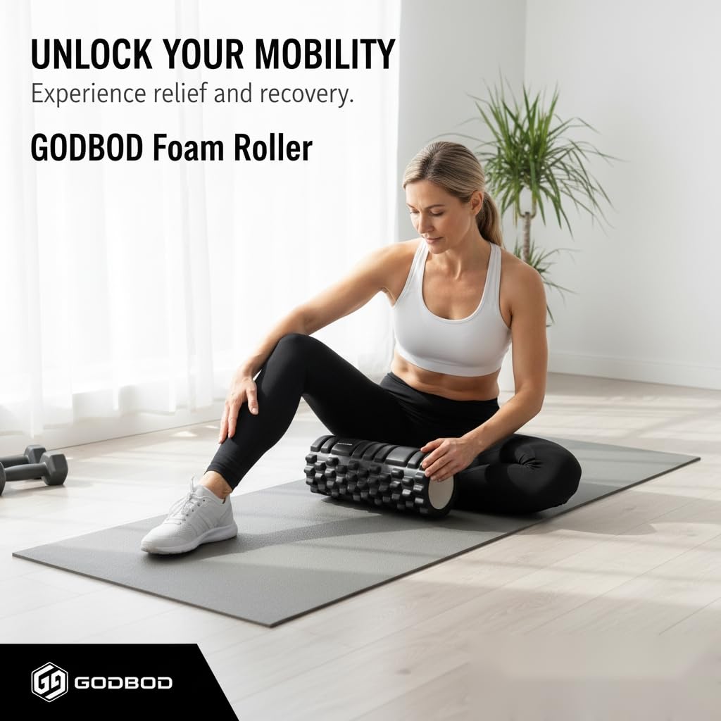 GODBOD Foam Roller - Deep Tissue Medium Density Muscle Massager with Myofascial Trigger Point Release, Back Massage Roller for Soreness and Mobility 13 x 5.5 Inch