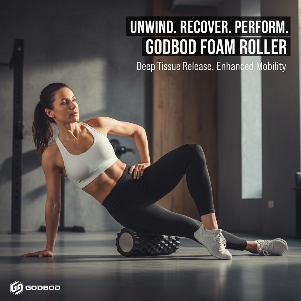 GODBOD Foam Roller - Deep Tissue Medium Density Muscle Massager with Myofascial Trigger Point Release, Back Massage Roller for Soreness and Mobility 13 x 5.5 Inch
