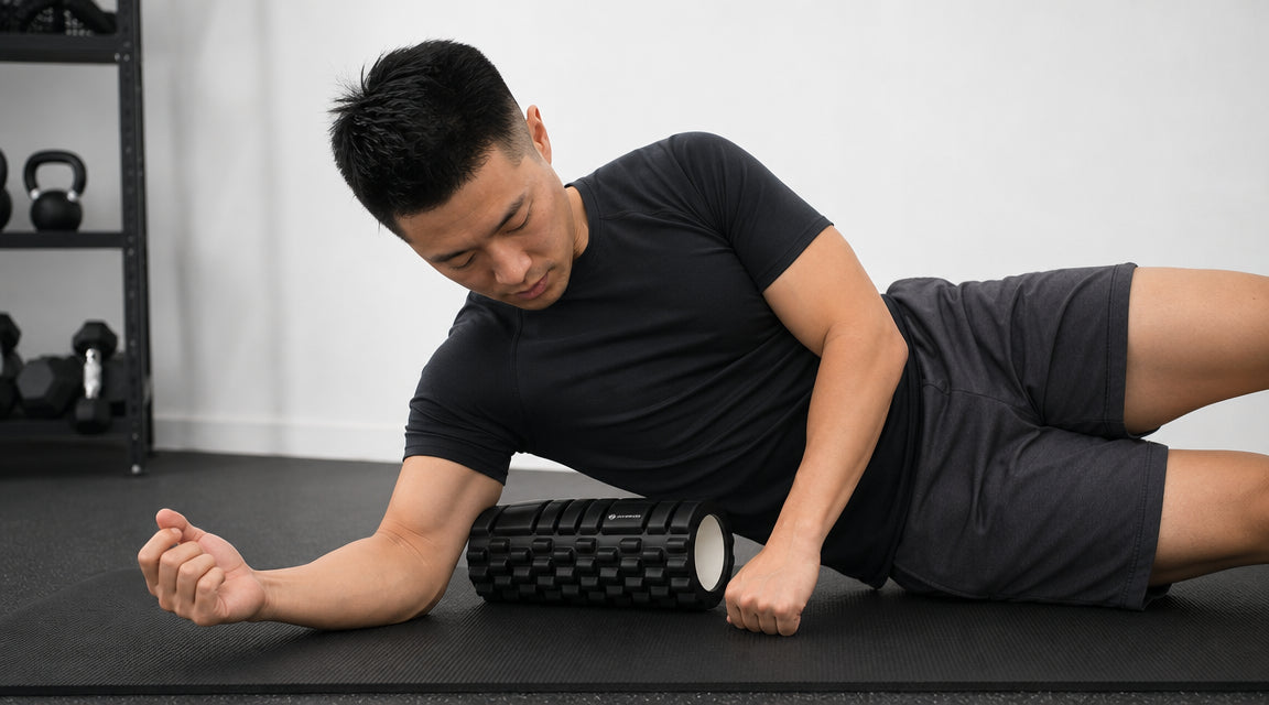 Biceps foam rolling posture
